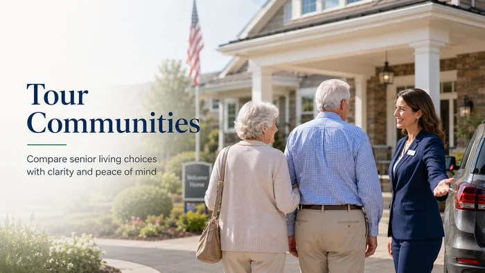Older couple touring a senior living community